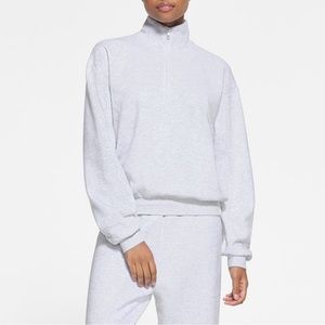 Skims Cotton Blend Fleece Quarter Zip Sweatshirt - Light Heather Gray